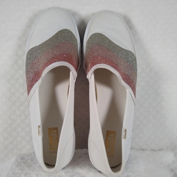 NWOT Keds Women's White Double Decker Wave Glitter Dusted Slip-On Shoes 8.5 - Picture 6 of 9